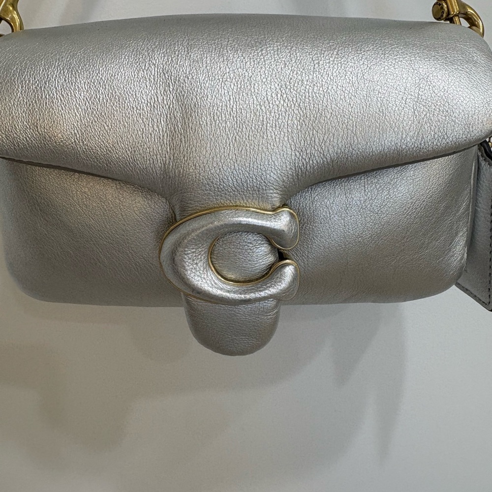 Coach Pillow Tabby MetallicSilver Leather Shoulder Bag - Picture 4 of 12